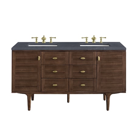 James Martin Vanities Amberly 60in Double Vanity, Mid-Century Walnut w/ 3 CM Charcoal Soapstone Top 670-V60D-WLT-3CSP